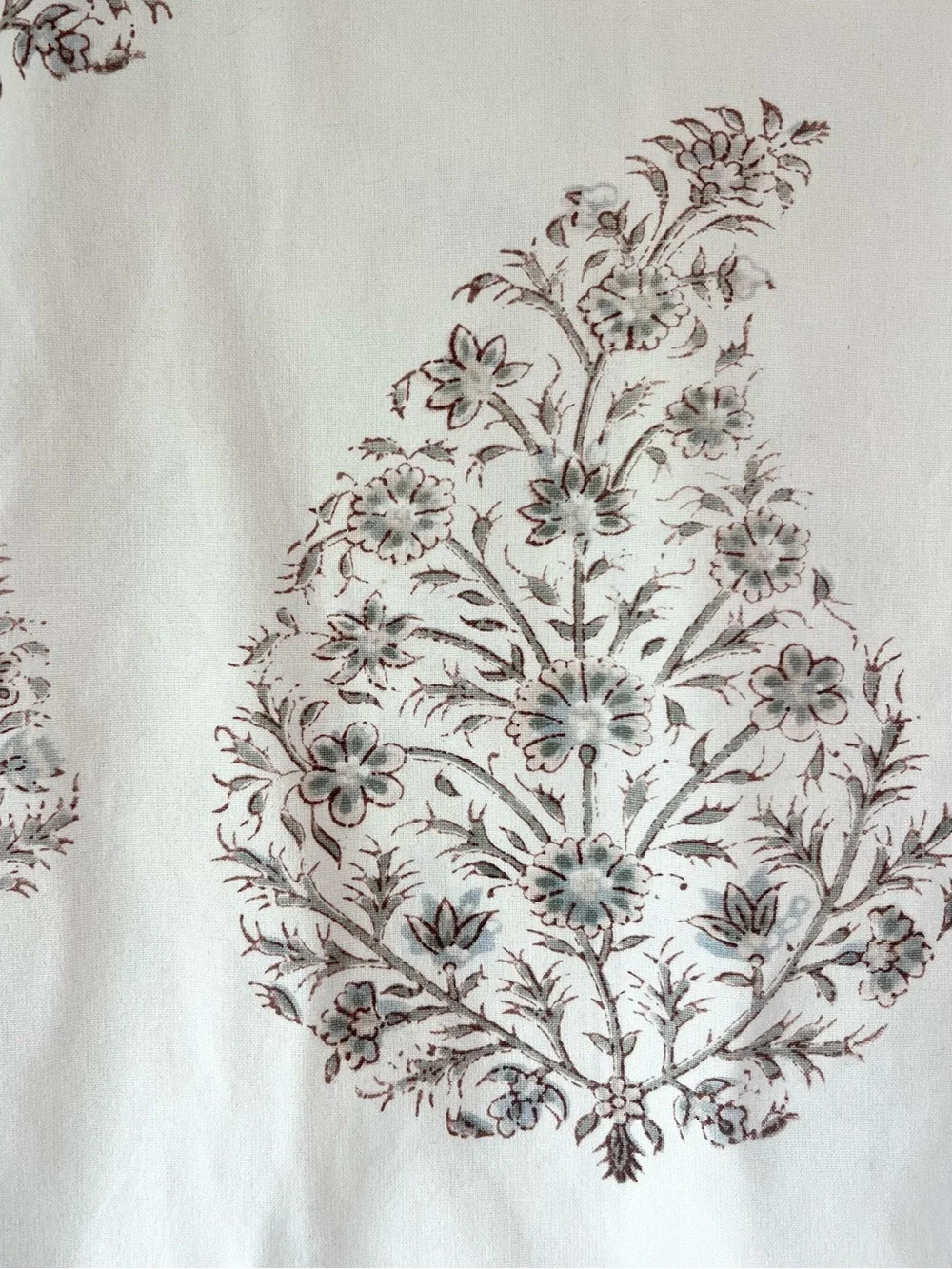 Vintage Pottery Barn Paisley Floral Block Print  Brown and Blue Euro Sham 24x24